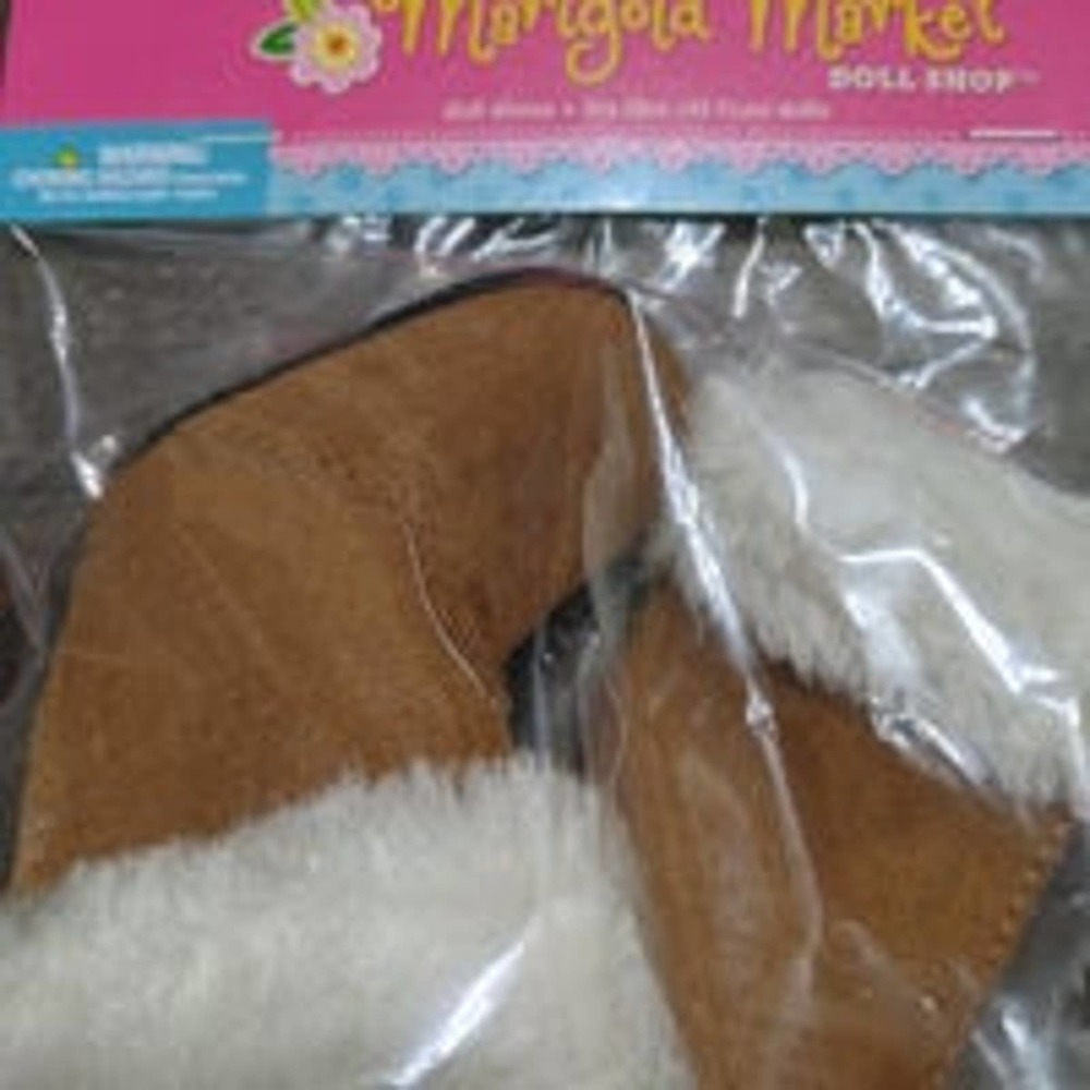 Marigold Market Doll Shoes faux leather sherpa Boots Fits 18” Doll Brown Girl